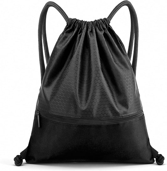 Sac de sport à cordon — unisexe, pliable, résistant à l'eau, noir
