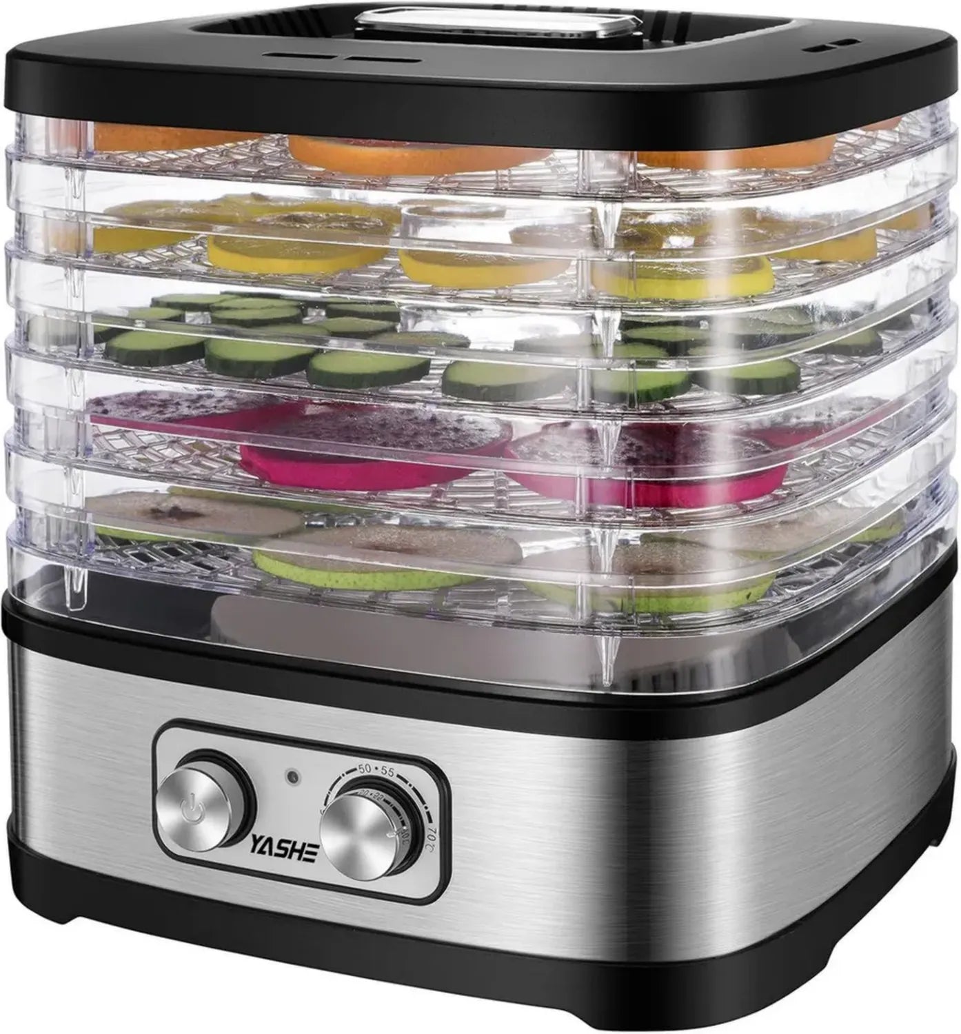 Déshydrateur Alimentaire YASHE GGJ-261A, 5 Plateaux Ajustables, Température Réglable 35-70°C, 240W, Sans BPA