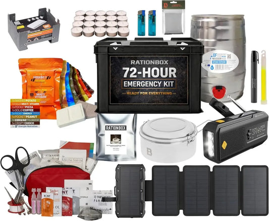 Ensemble de Survie 72 Heures avec Nourriture, Eau et Équipement Complet