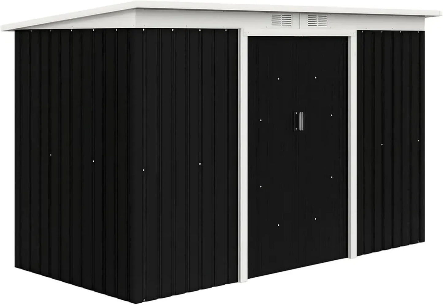 Outsunny Remise de Jardin en Acier Galvanisé avec Fondations et Portes Coulissantes, 280 x 130 x 172 cm, Noir