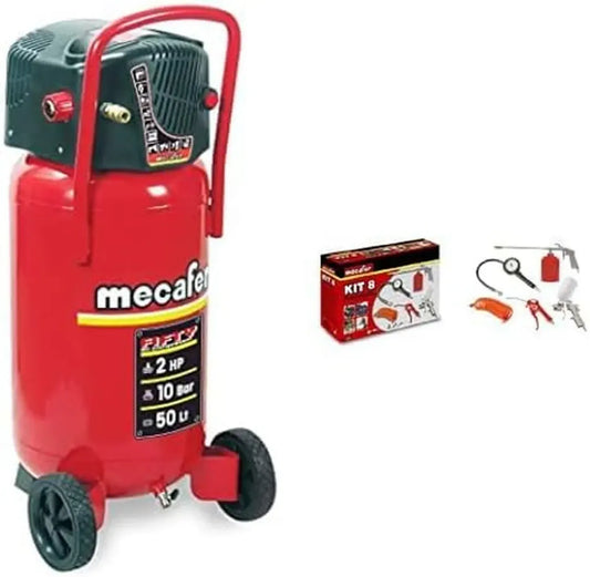 Compresseur Mecafer 50L 2CV avec Kit 8 Accessoires et Connexion Universelle