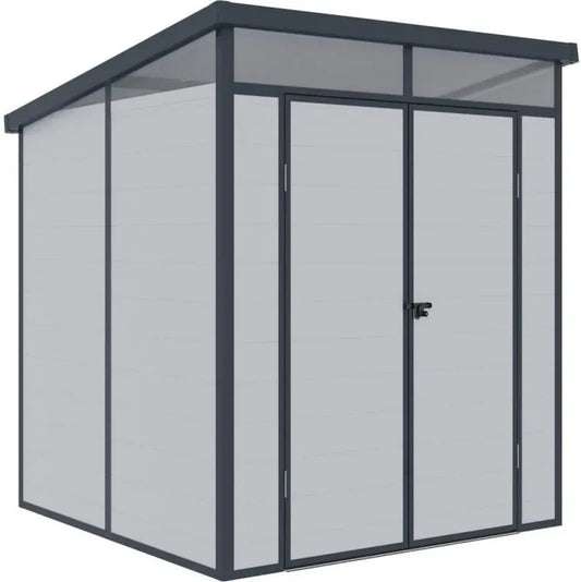 Abri de Jardin en Résine 3,24m² Gris Clair avec Toit Plat et Portes Doubles