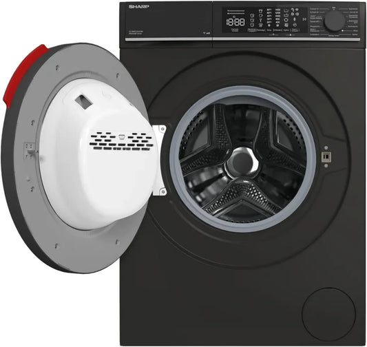 Lave-linge frontal SHARP 8 kg, Classe A, 1400 tr/min, Moteur Inverter, AquaStop, Vapeur, Filtre Microfibre, Écran LED - Noir Mat