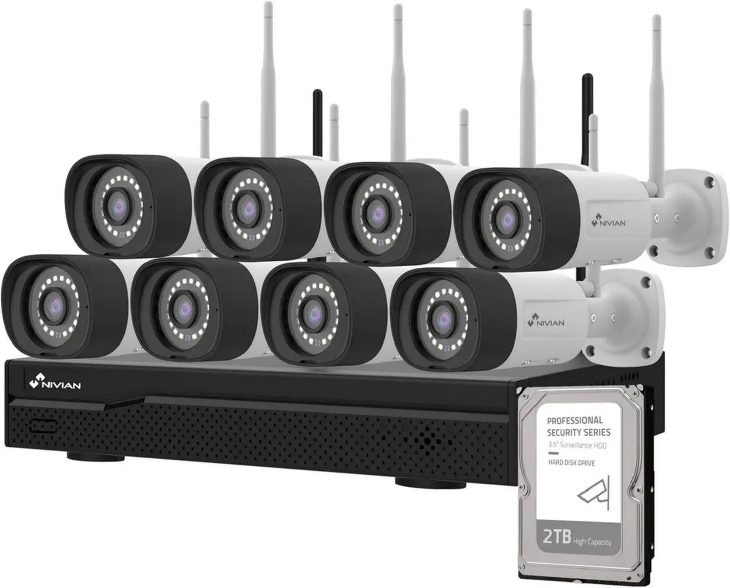 Système de Surveillance WiFi Professionnel 2K, 8 Caméras IP, NVR 16 Canaux, Super HD, Détection IA, Vision Nocturne, Audio, HDMI, EseeCloud, Enregistrement sur Disque