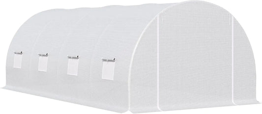 Serre de Jardin Tunnel 18 m² Outsunny, Structure Renforcée, 6x3x2m, Blanc